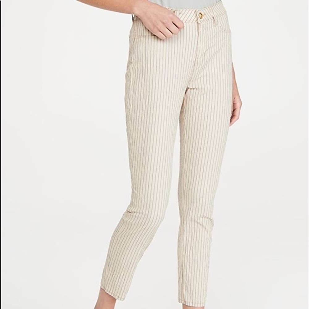 L'AGENCE Mandy Striped Linen Blend High Rise Ankle Pants Cream Blue Skinny 31